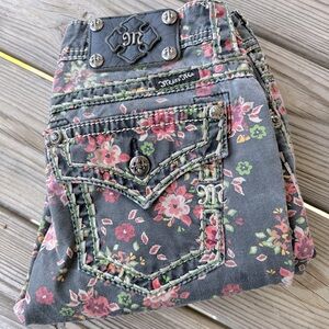 Miss Me cargo  ankle skinny Jeans with Floral Embroidery - Gray and Pink size 27